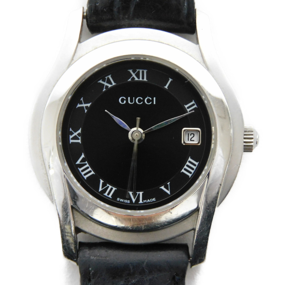 GUCCI 5500L Watches Quartz Black dial Leather belt broken