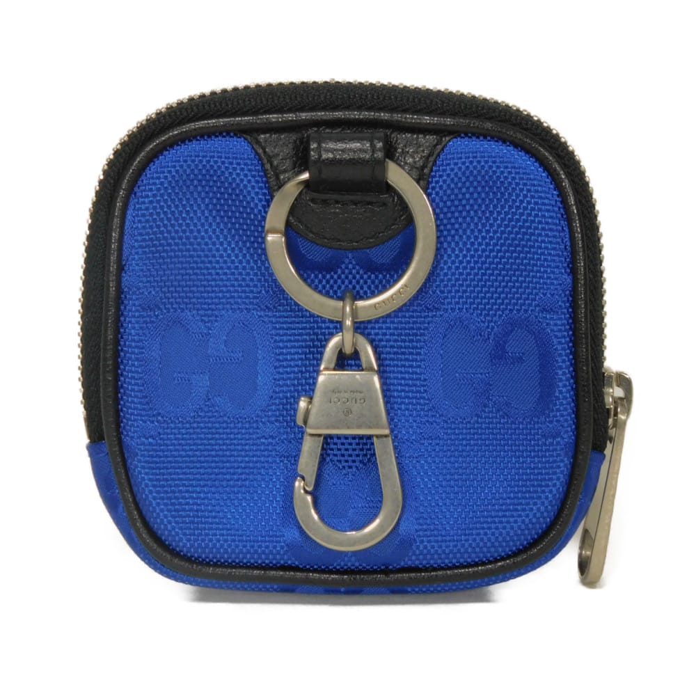 GUCCI グッチ オフ ザ グリッド ミニ ポーチ ロゴ 箔押し エンボス ダブルG ブラック キーフック GG ナイロン ブルー ケース 645060 GUCCI - GUCCI グッチ オフ ザ グリッド ミニ ポーチ ロゴ 箔押し