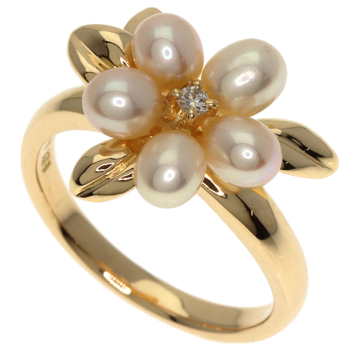 TASAKI Flower Pearl Pearl 1P Diamond Ring K18 Yellow Gold Ladies