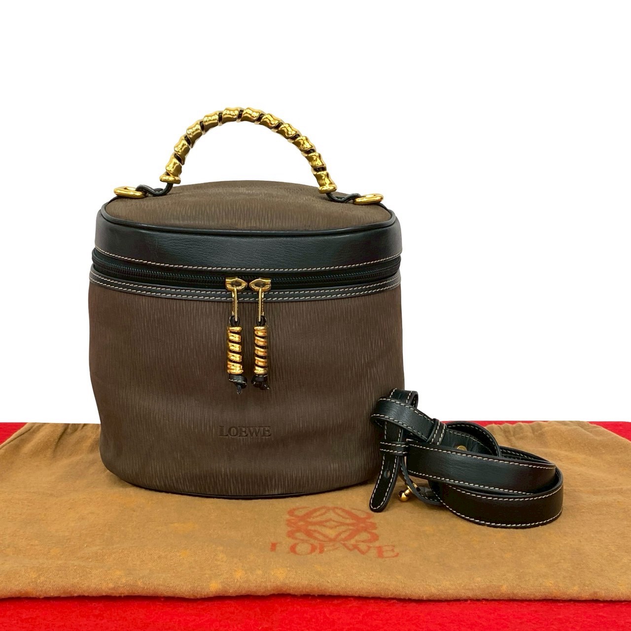LOEWE Velazquez Twist handle Shoulder Bag Suede leather Brown 46