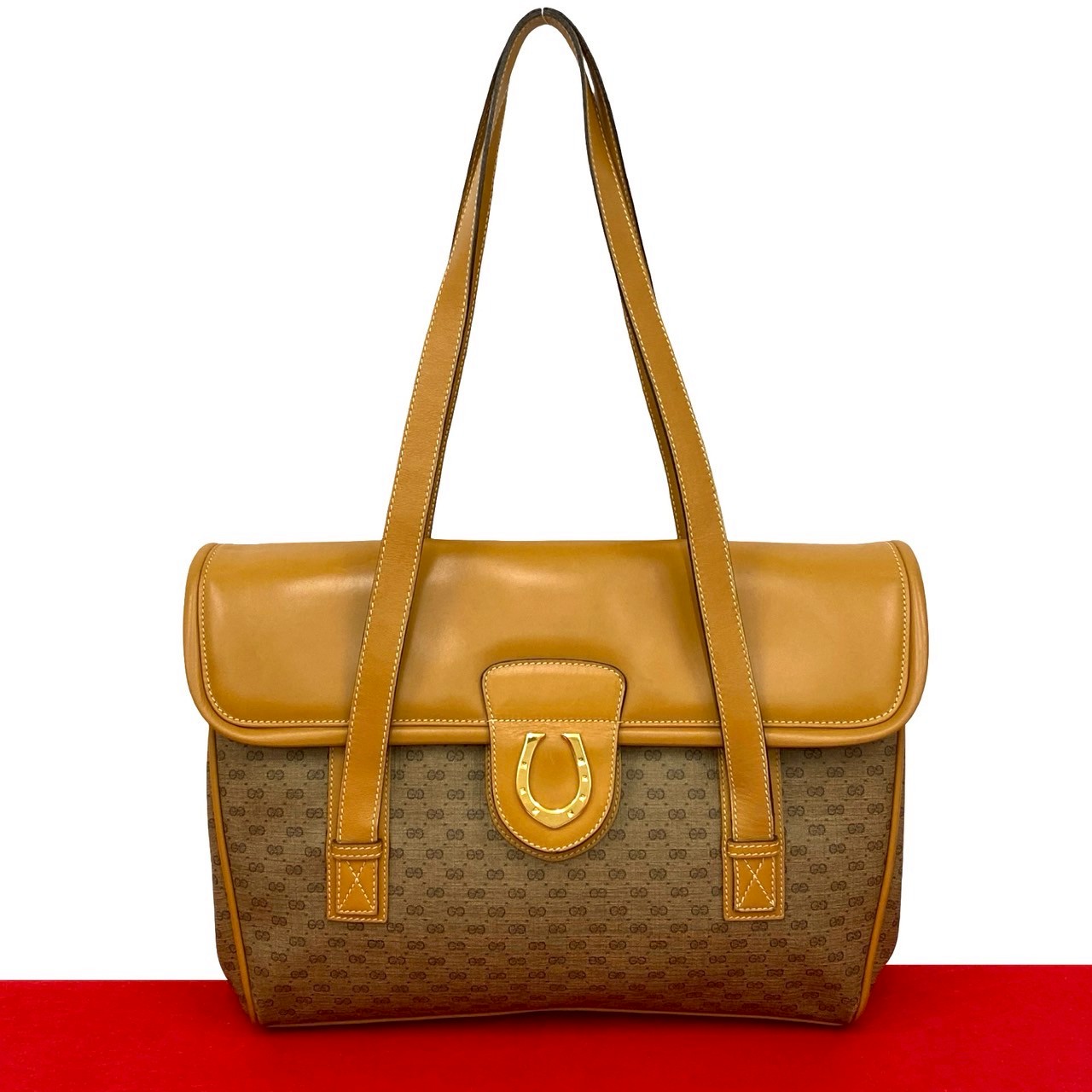 X/X JAPAN関連 GUCCI Micro GG Horseshoe Metal Shoulder Bag leather PVC Brown 802