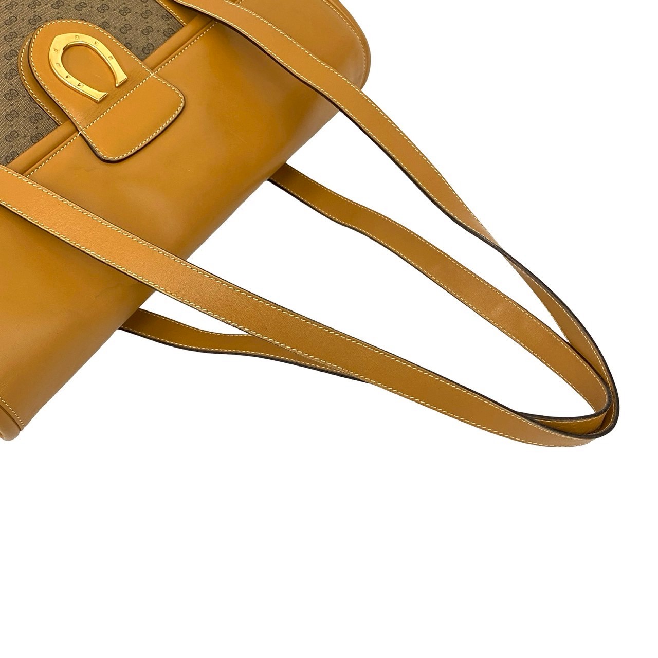 GUCCI Micro GG Horseshoe Metal Shoulder Bag leather PVC Brown 802