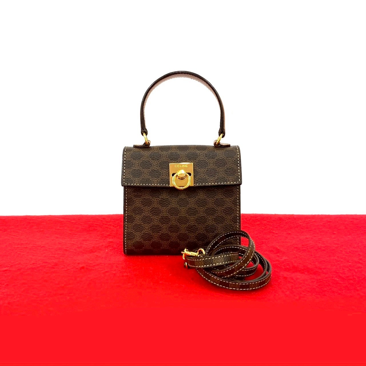 CELINE Macadam Pattern Logo Ring Metal Shoulder Bag leather PVC 