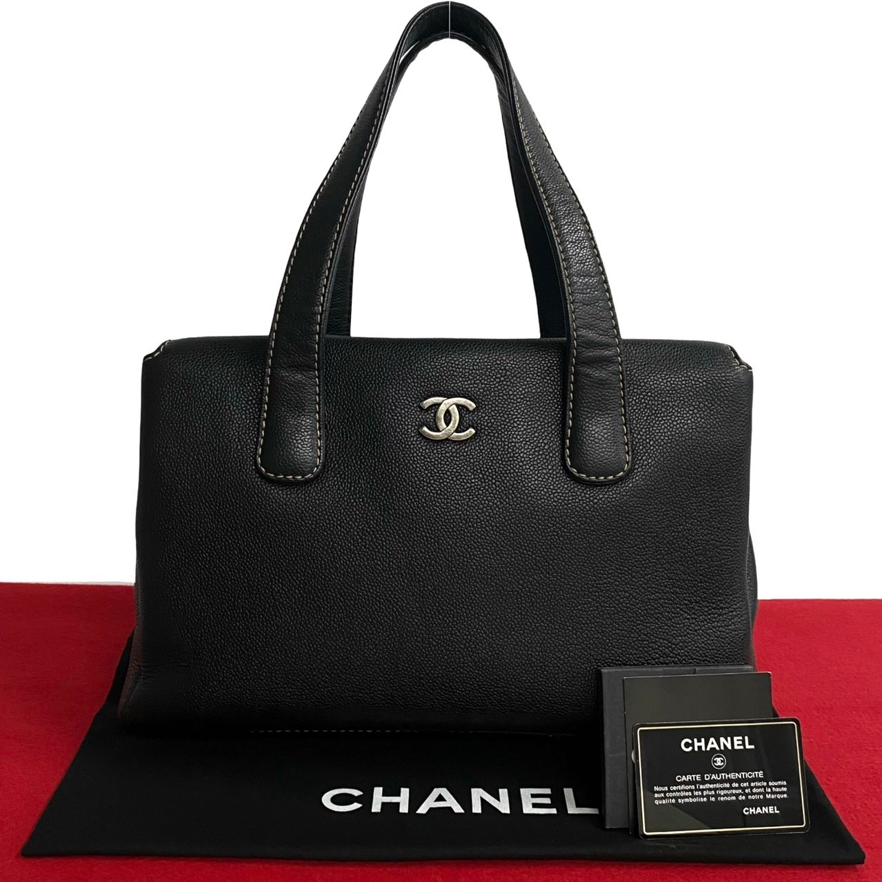 CHANEL Caviar skin Tote Bag leather black 218-2