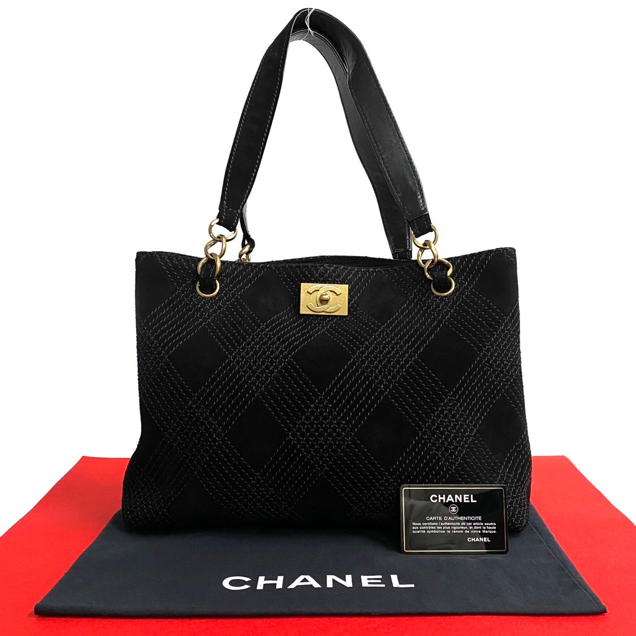 CHANEL COCO Mark Tote Bag Suede black 710-4