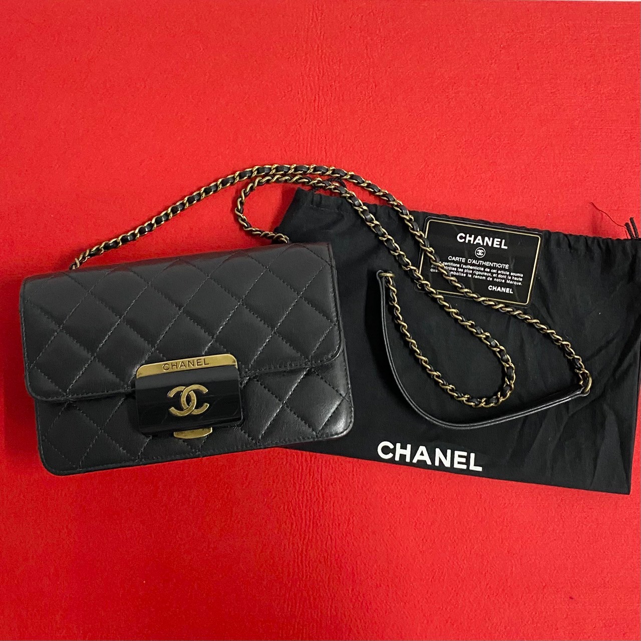 CHANEL Matrasse COCO Mark Shoulder Bag lambskin black 468-7