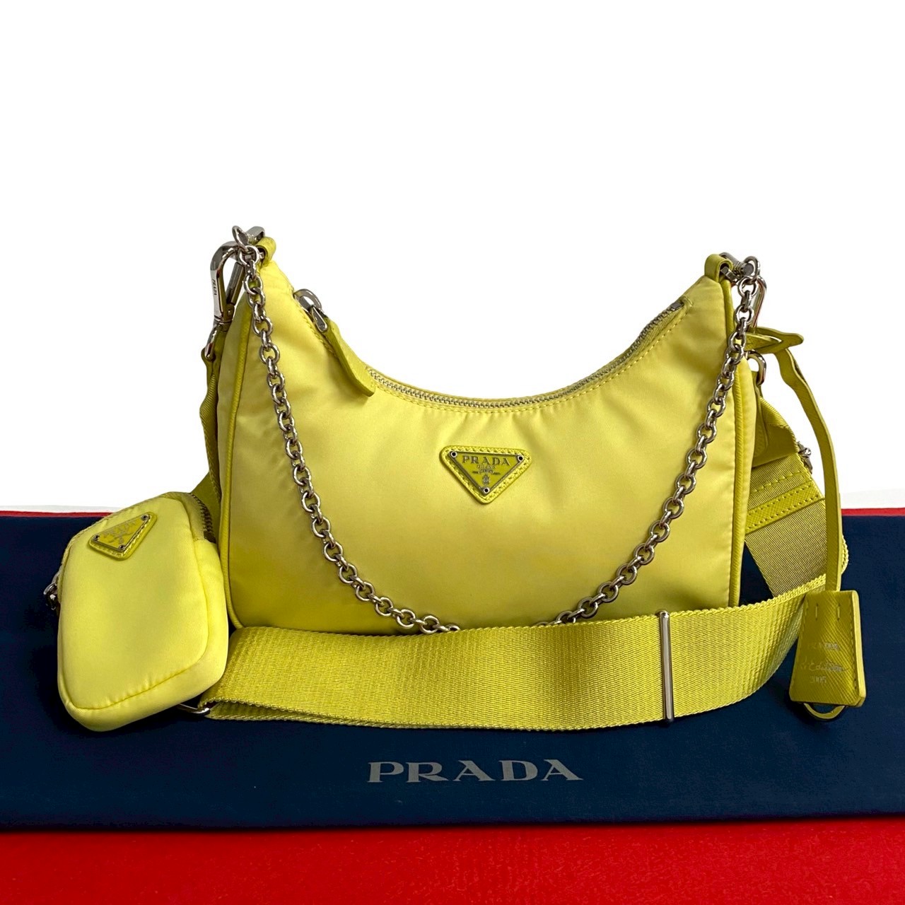 PRADA Re-edition Triangle Logo Metal Shoulder Bag Nylon  display picture 3