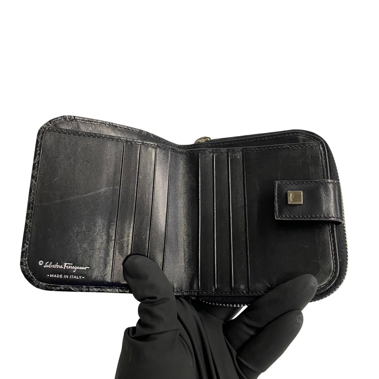 Salvatore Ferragamo Gancini Bifold Wallet leather black 30952 | eBay