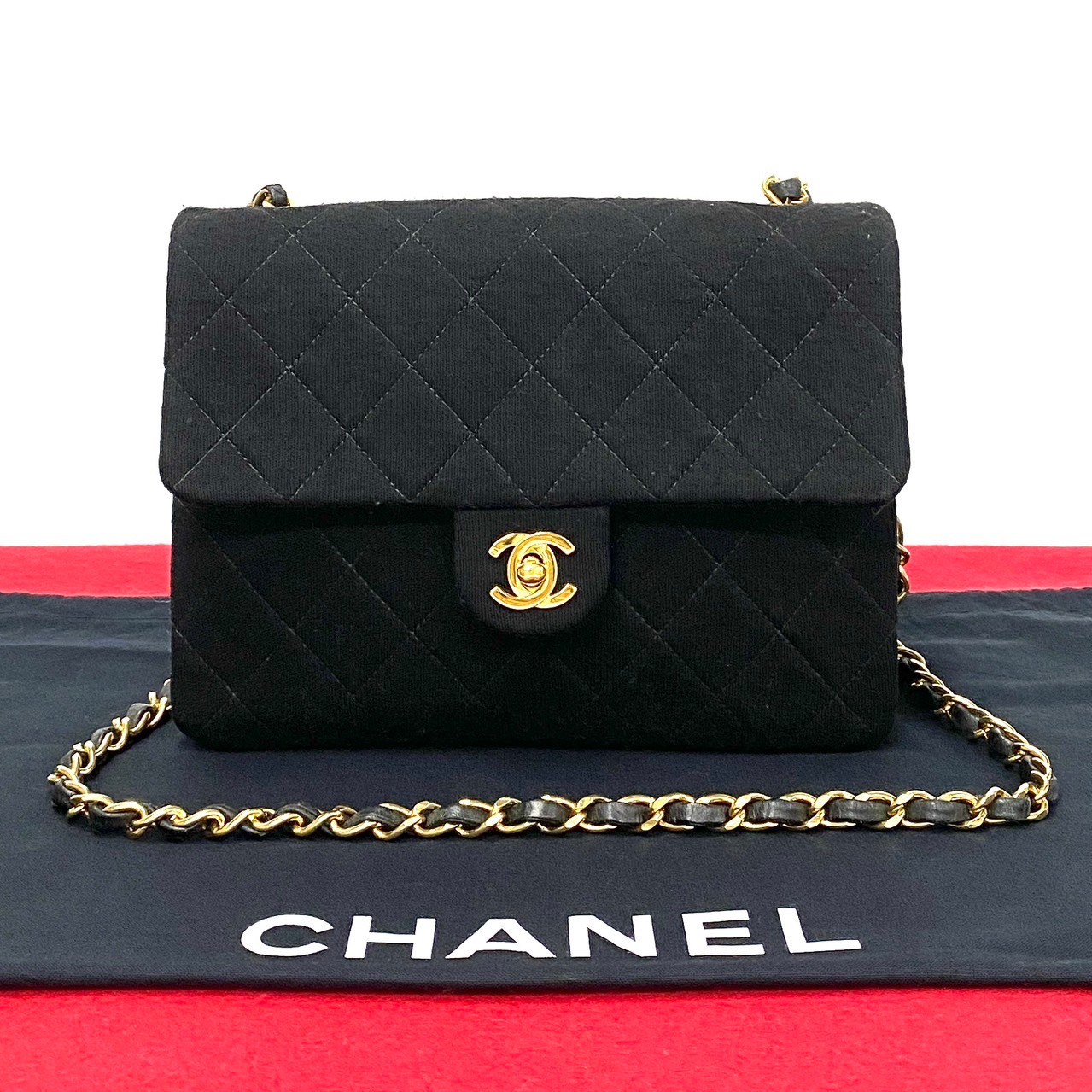 CHANEL Shoulder Bag leather Jersey black 85812