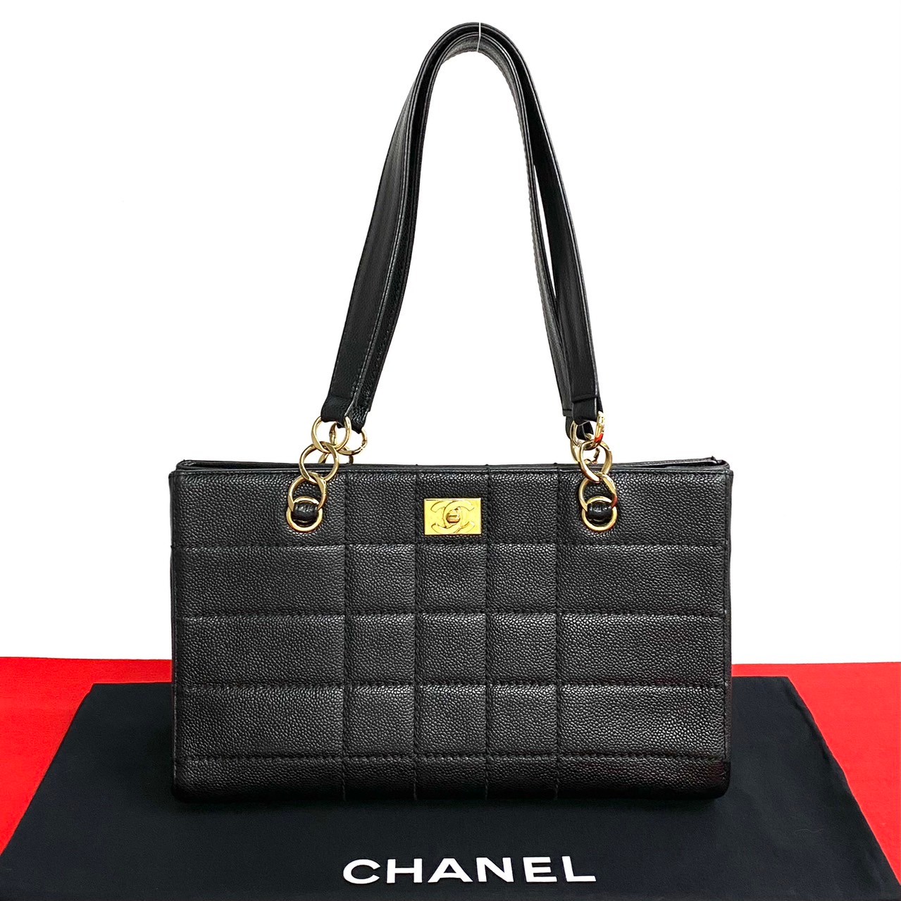 CHANEL Caviar skin COCO Mark Chocolate Bar Tote Bag Matt caviar skin black 10229