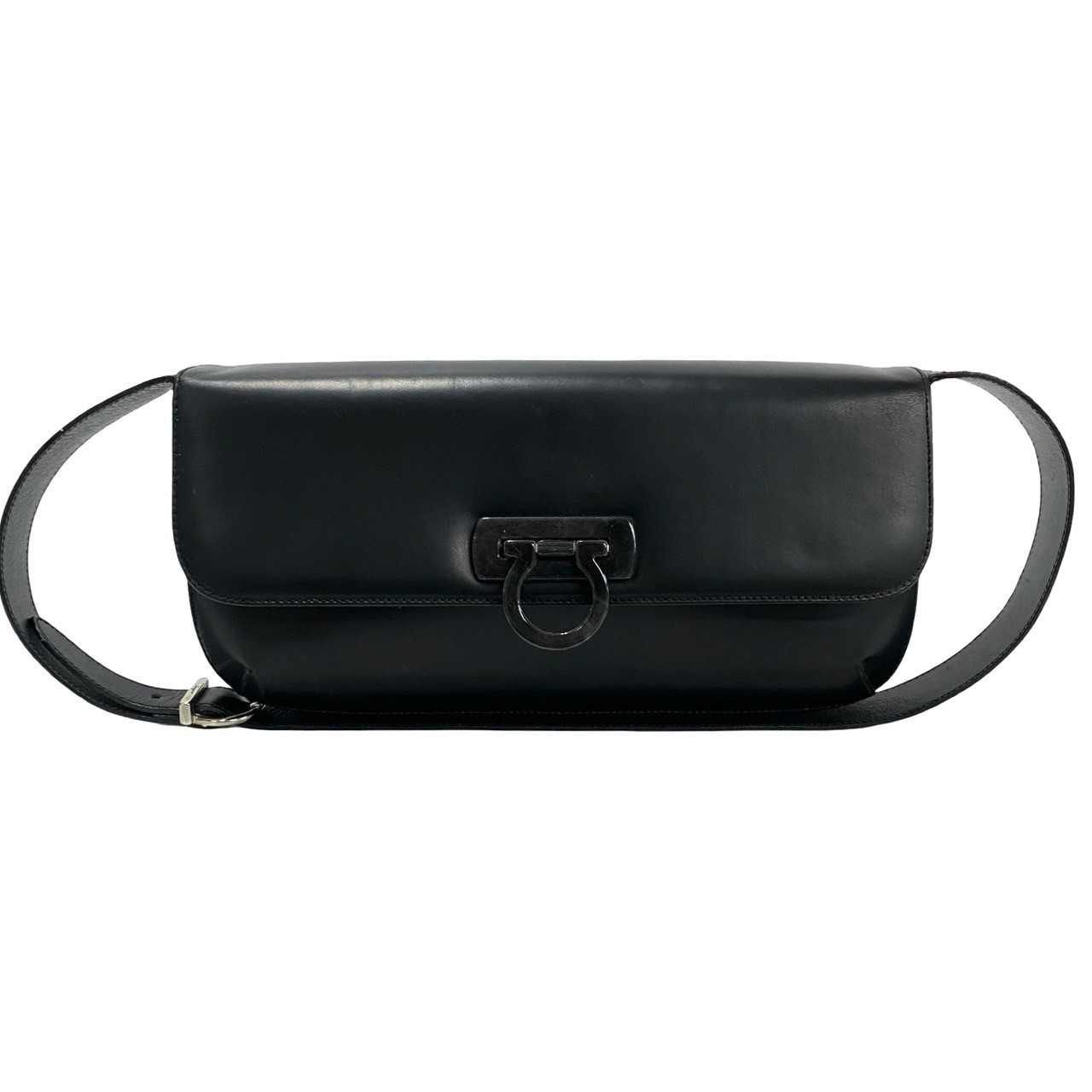 Salvatore Ferragamo Gancini Metal Shoulder Bag leather black