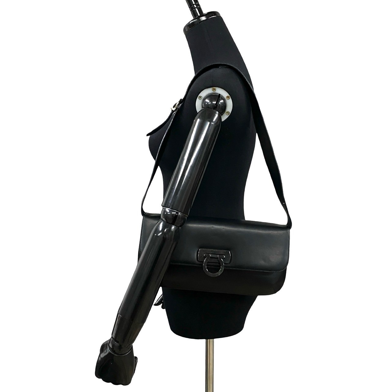 Salvatore Ferragamo Gancini Metal Shoulder Bag leather black
