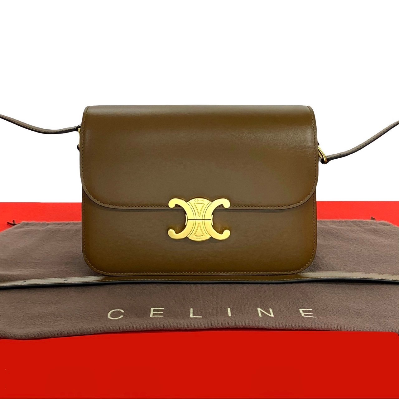 【関税送料込】CELINE CLASSIQUE TRIOMPHE BAG Smoked Brown CELINE Classique Triomphe Canvas Shoulder Bag Brown