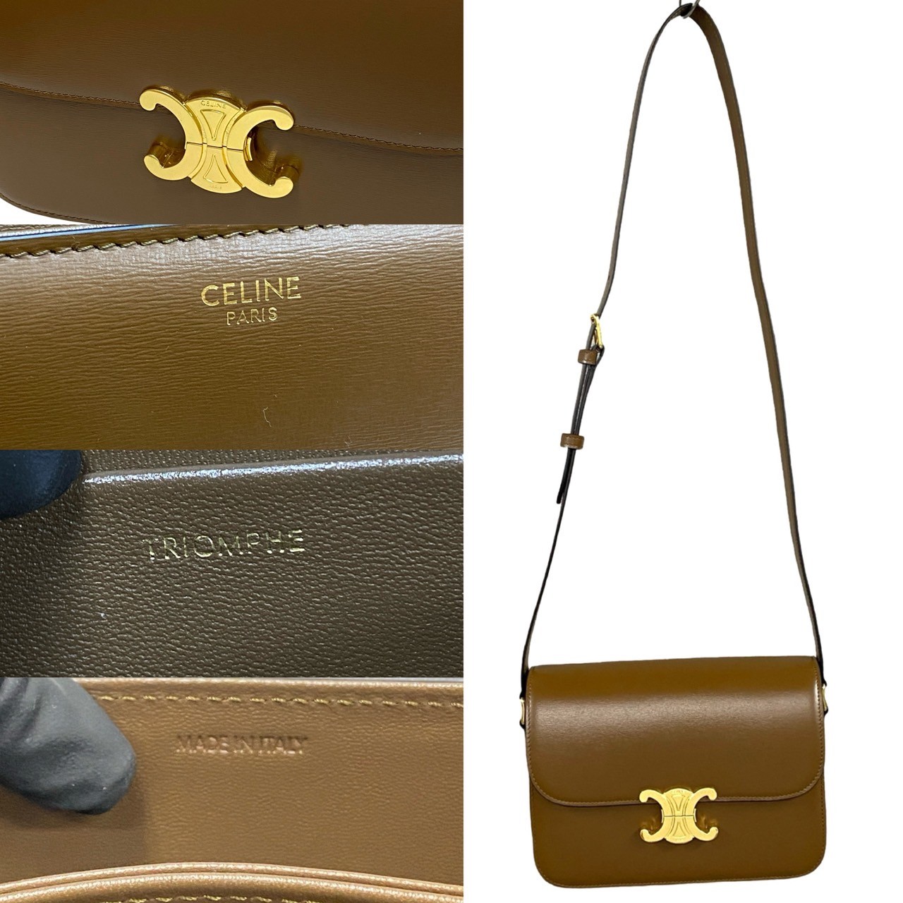 CELINE Classic Triomphe Shoulder Bag Calfskin leather Brown