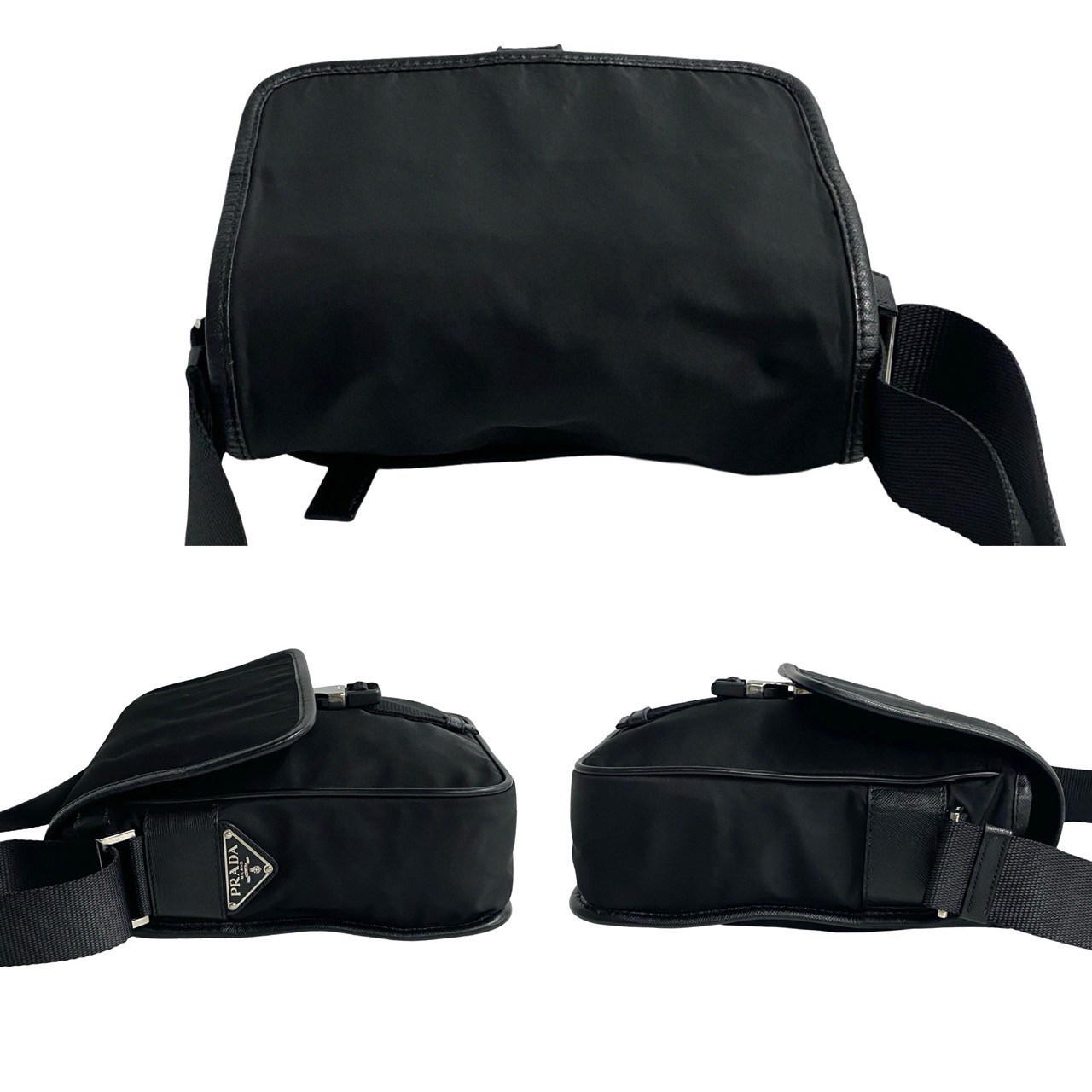 【PRADA】TRIANGLE CLUTCH PRADA Triangle Logo Metal Shoulder Bag Nylon leather black