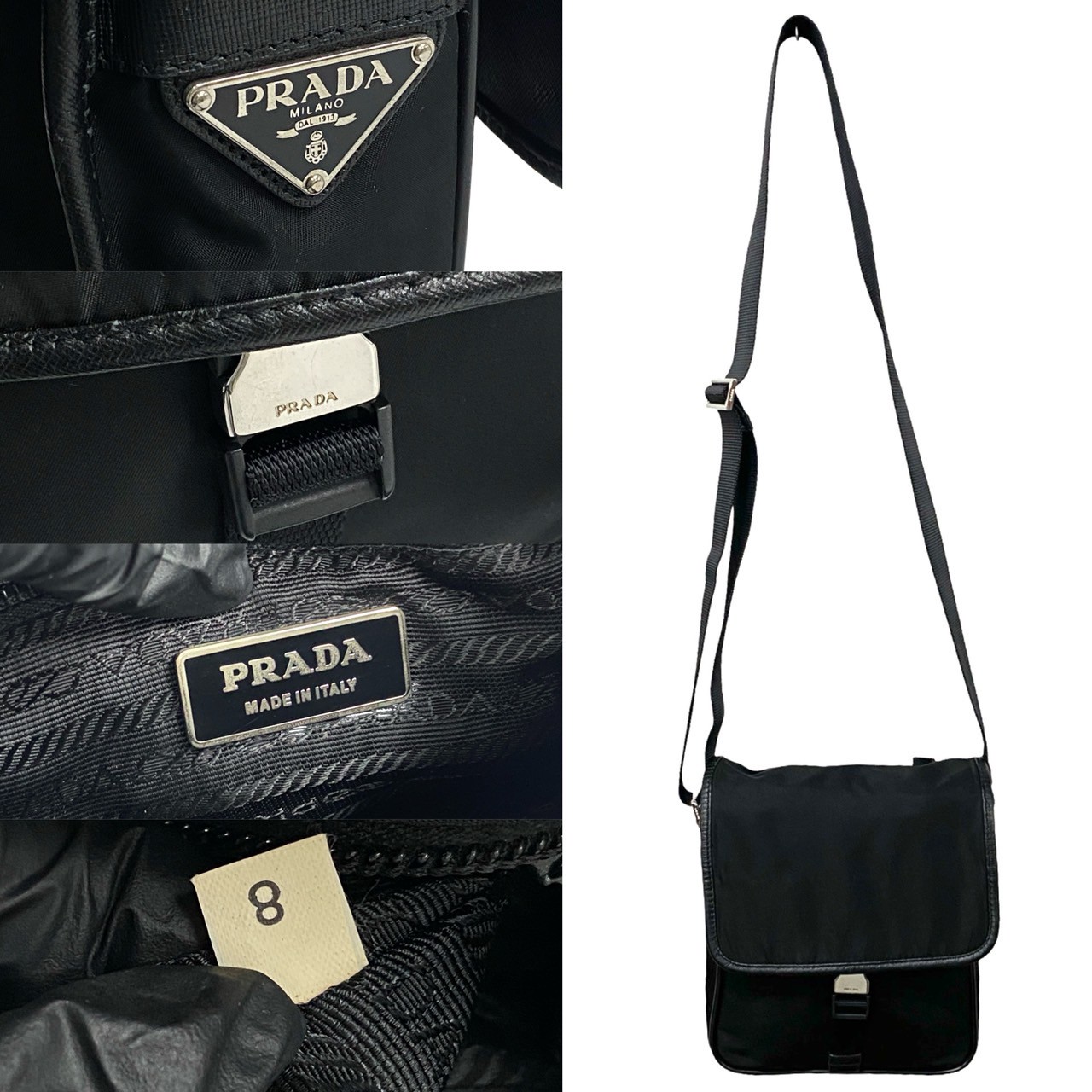PRADA Triangle Logo Metal Shoulder Bag Nylon leather black