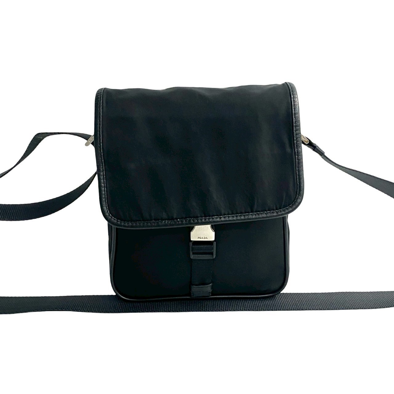 【PRADA】TRIANGLE CLUTCH PRADA Triangle Logo Metal Shoulder Bag Nylon leather black
