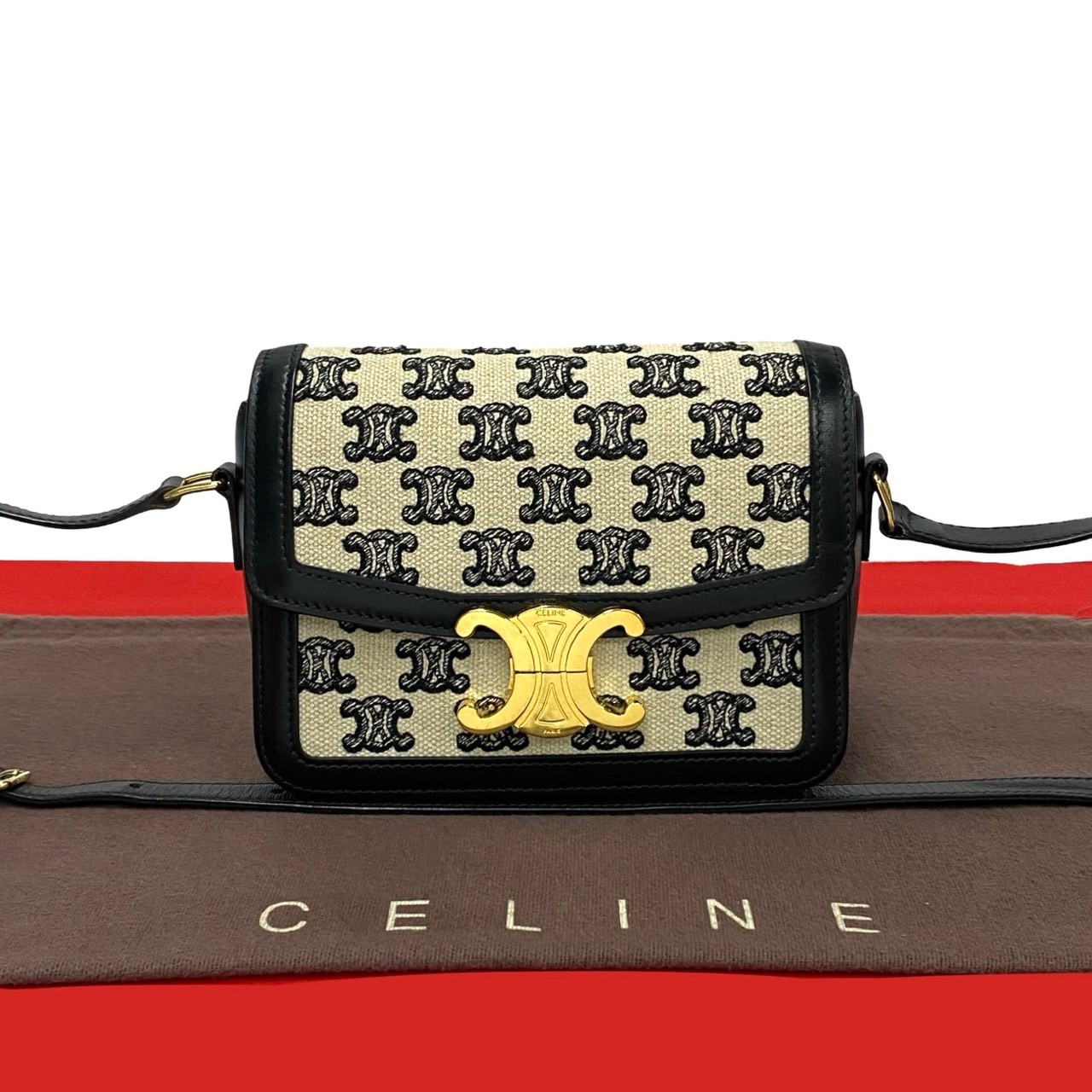 ショルダーバッグ・ポシェット Celine Teen Triomphe Canvas Triomphe Shoulder Bag TEEN TRIOMPHE BAG IN Triomphe Canvas and Calfskin - WHITE