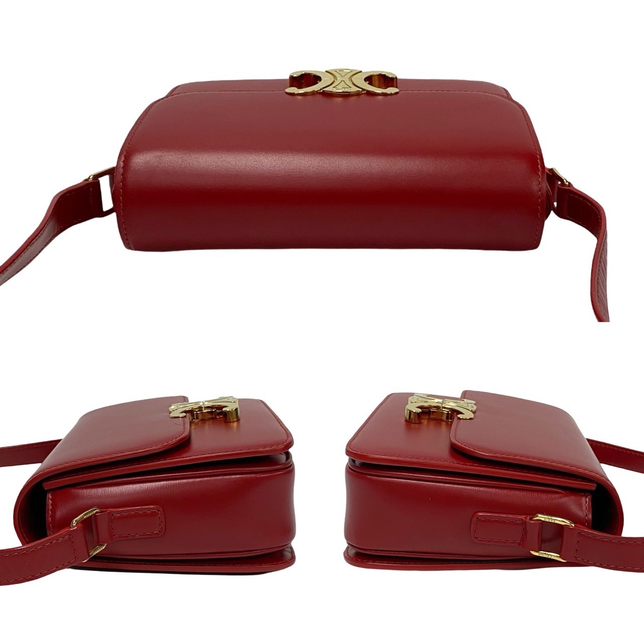 CELINE Triomphe Logo Metal Shoulder Bag leather Red 36147 | eBay