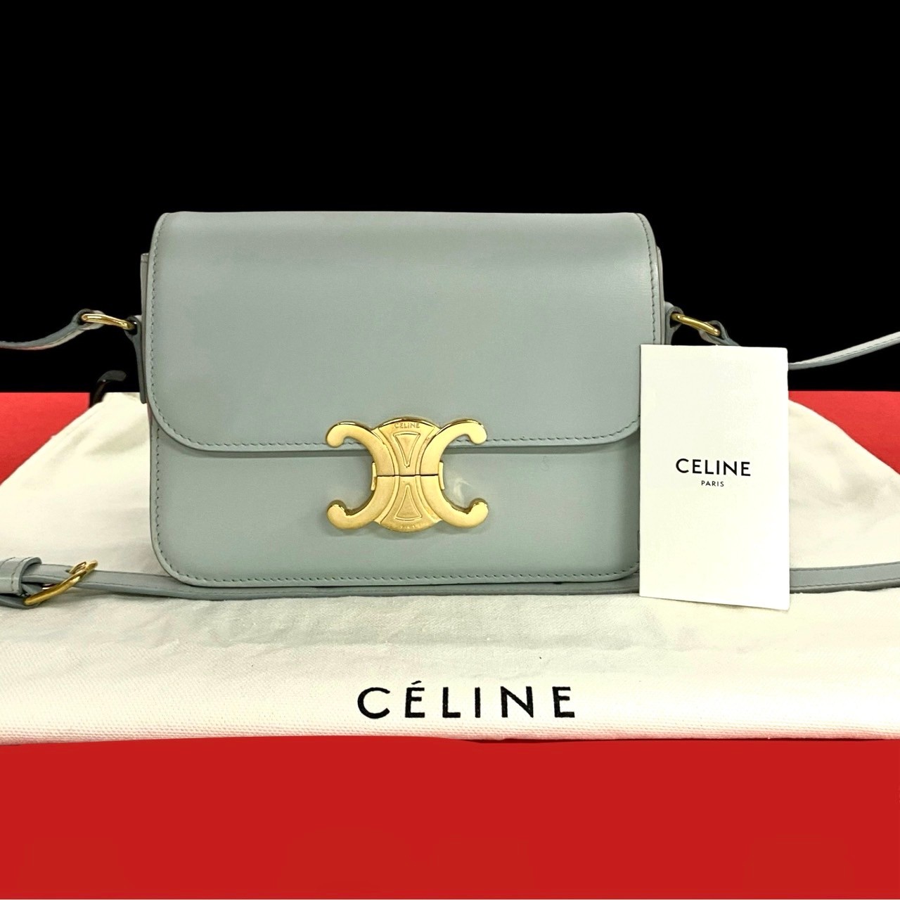 CELINE Teen Triomphe Shoulder Bag Calfskin leather blue