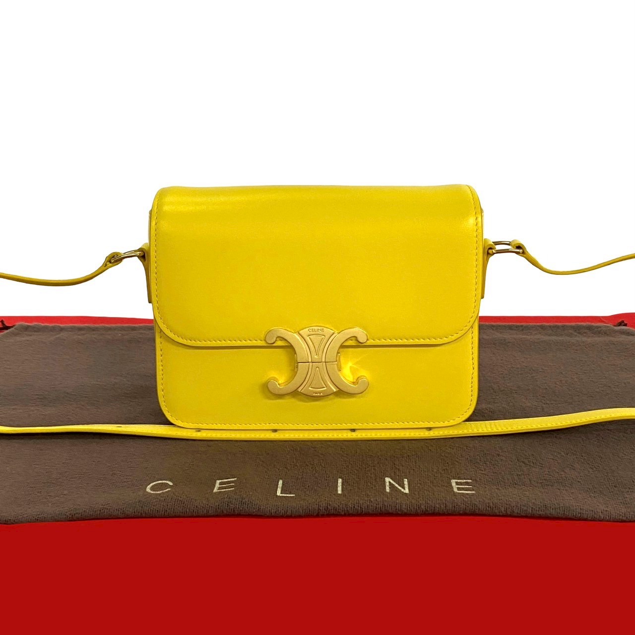CELINE Teen Triomphe Shoulder Bag leather yellow 85934 | eBay