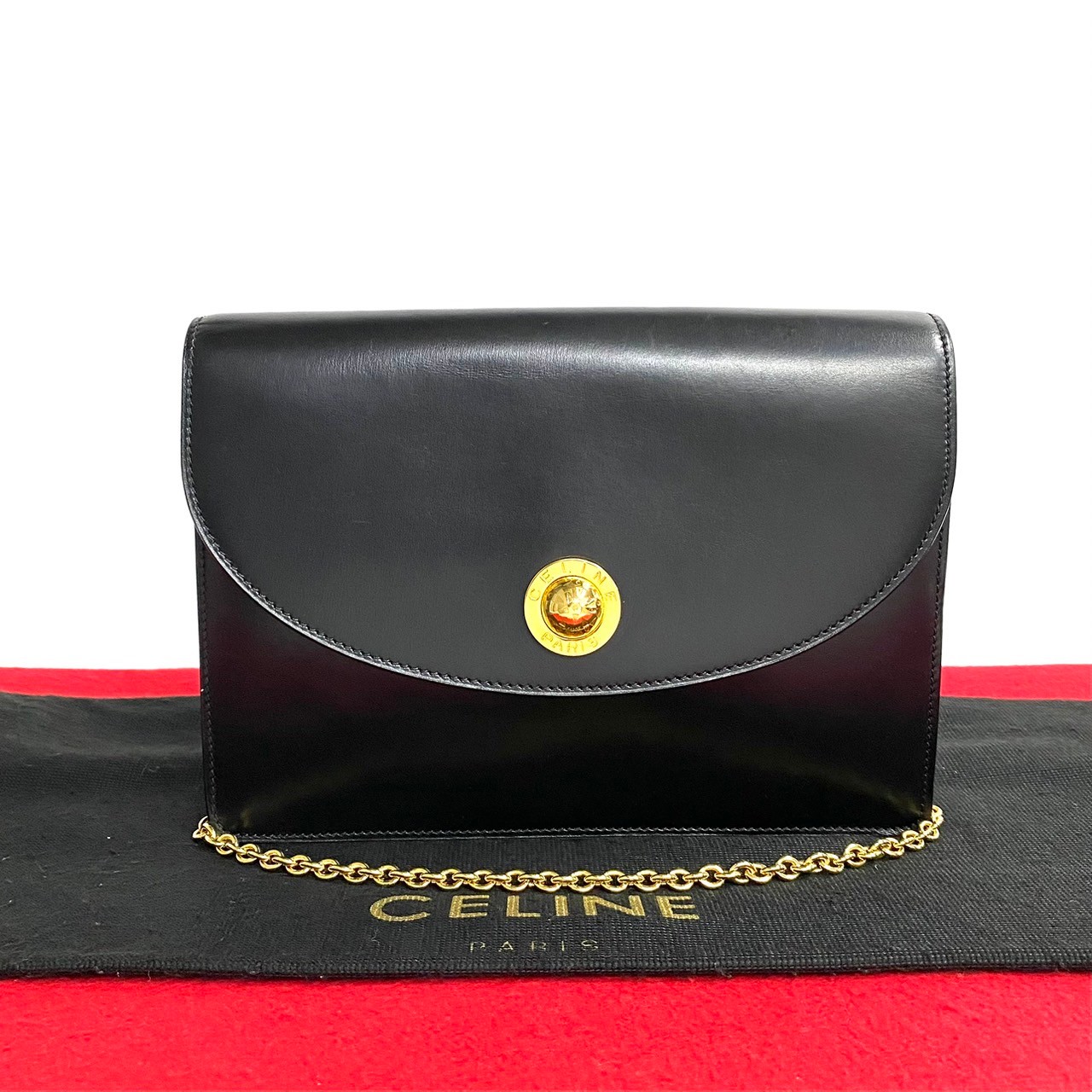 CELINE Star Ball Logo Metal Shoulder Bag leather black 27434 CELINE Star Ball Logo Metal Shoulder Bag leather black 27434