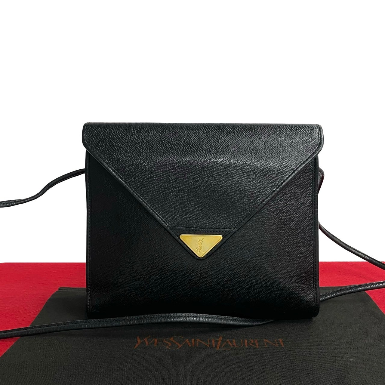 【美品】イヴサンローラン　ハンドバッグ　YSL　ロゴ型押し　レザー　ブラック Yves Saint Laurent イヴサンローラン ハンドバッグ クロコ型