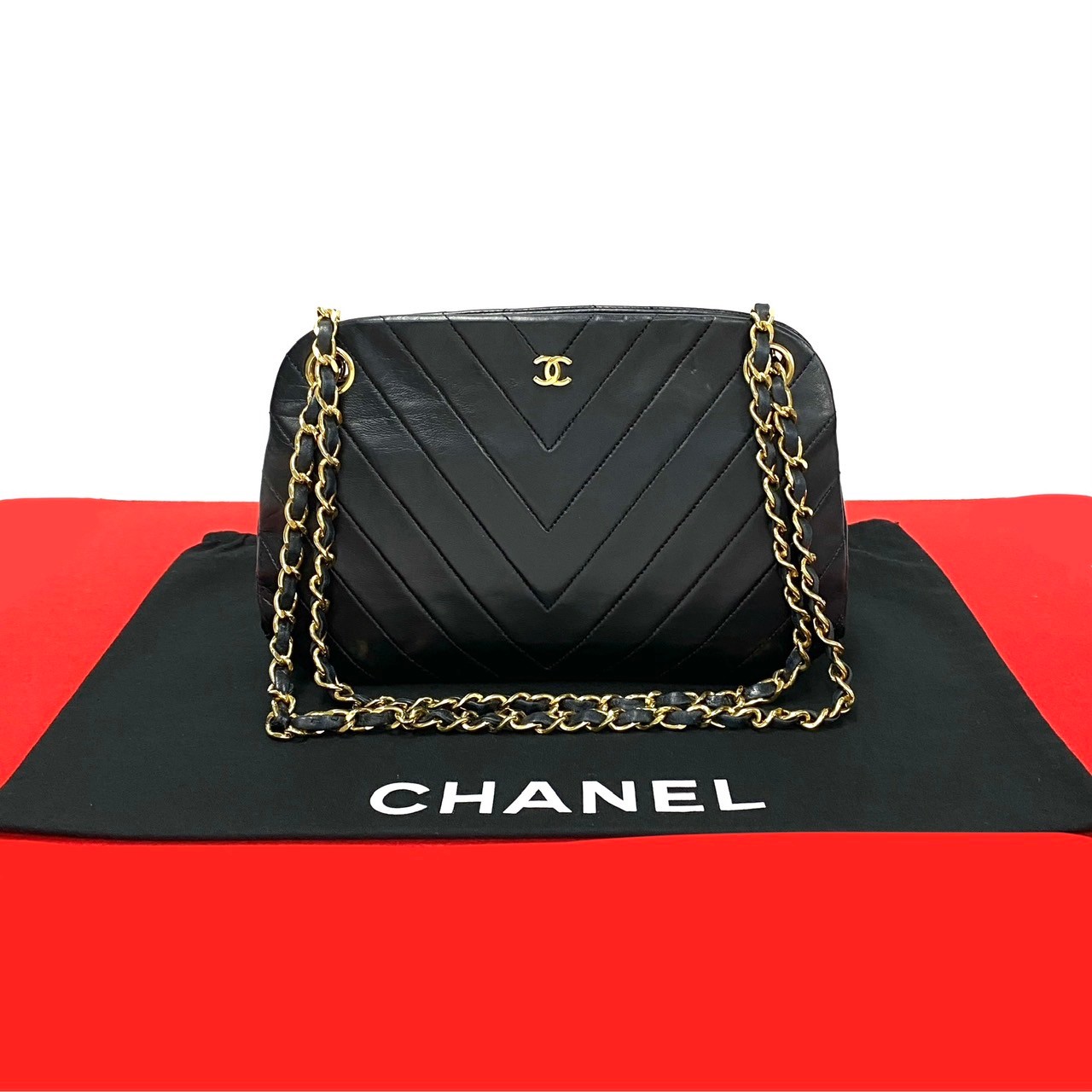 CHANEL V stitch COCO Mark Shoulder Bag lambskin black 29893