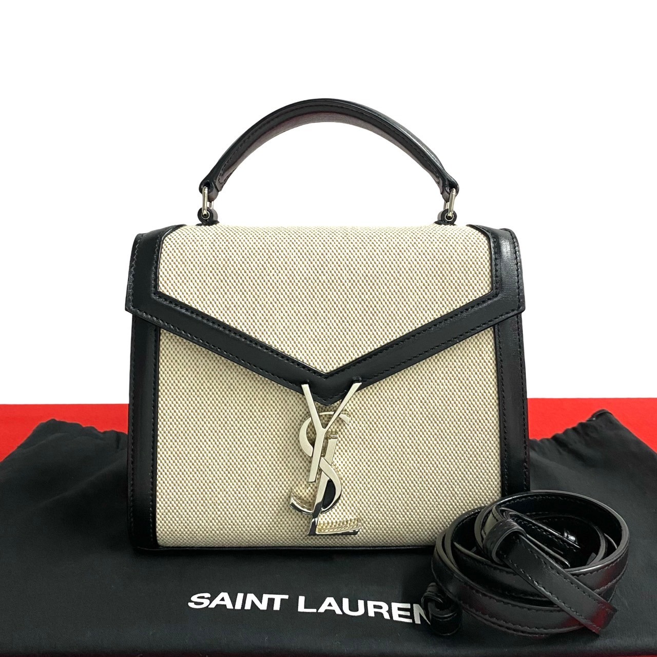 YVES SAINT LAURENT YSL Logo Metal Shoulder Bag leather