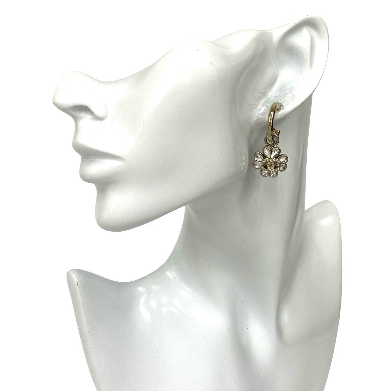 CHANEL COCO Mark Star Flower Motif Pierce Gold Plated 