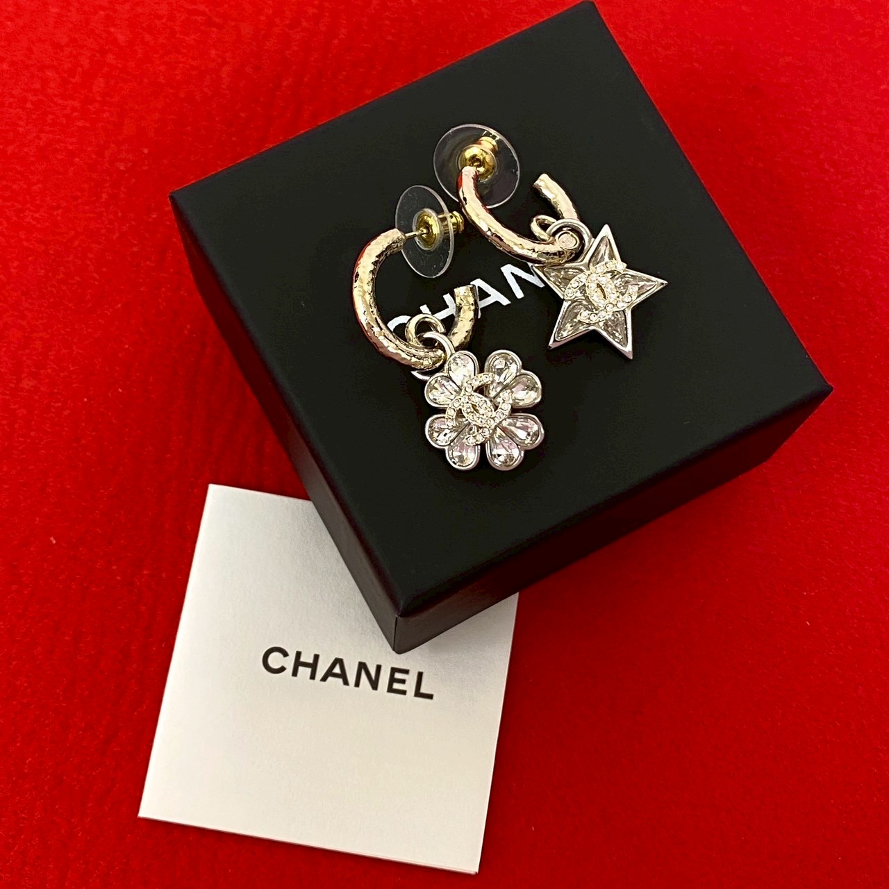 Chanel Coco Mark Flower Drop Pierced #309209C84B CHANEL COCO Mark Star Flower Motif Pierce Gold Plated  main image 3