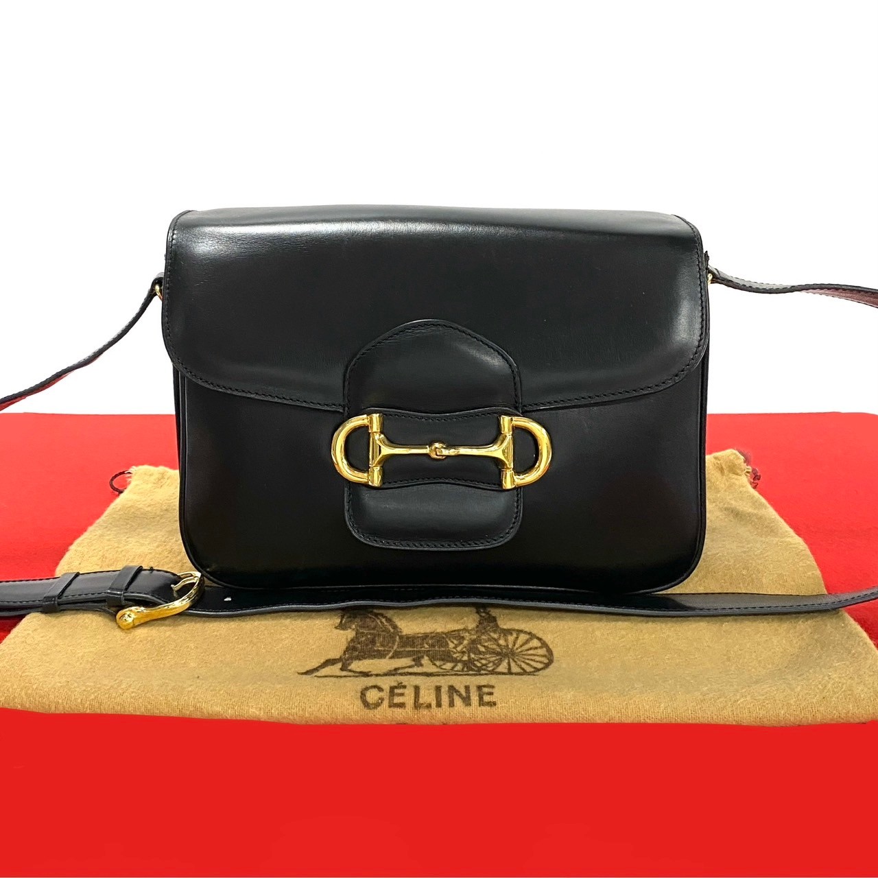 CELINE パラード CELINE Horsebit Metal Shoulder Bag leather black 54285 | eBay
