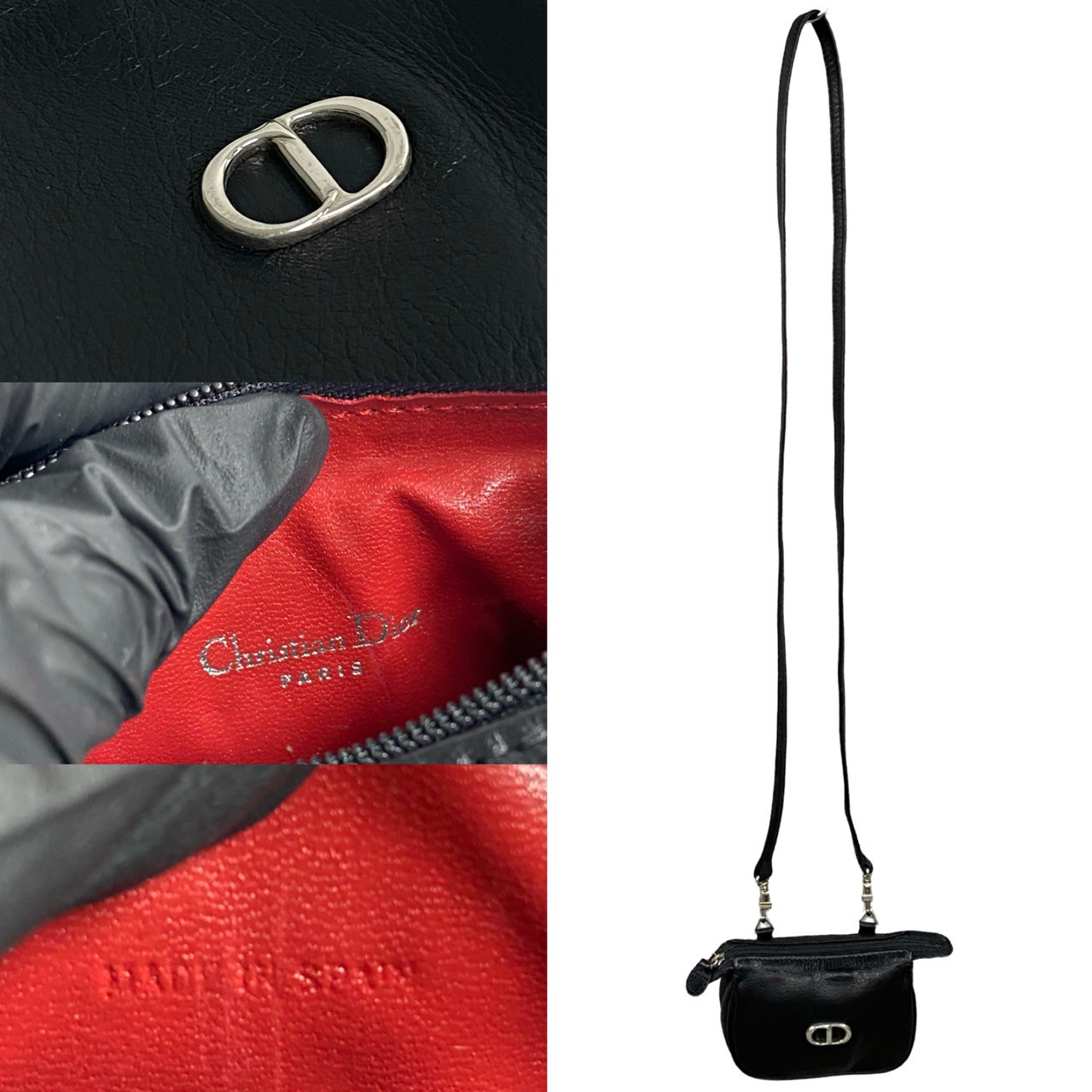 Christian Dior CD Logo Metal Shoulder Bag leather black