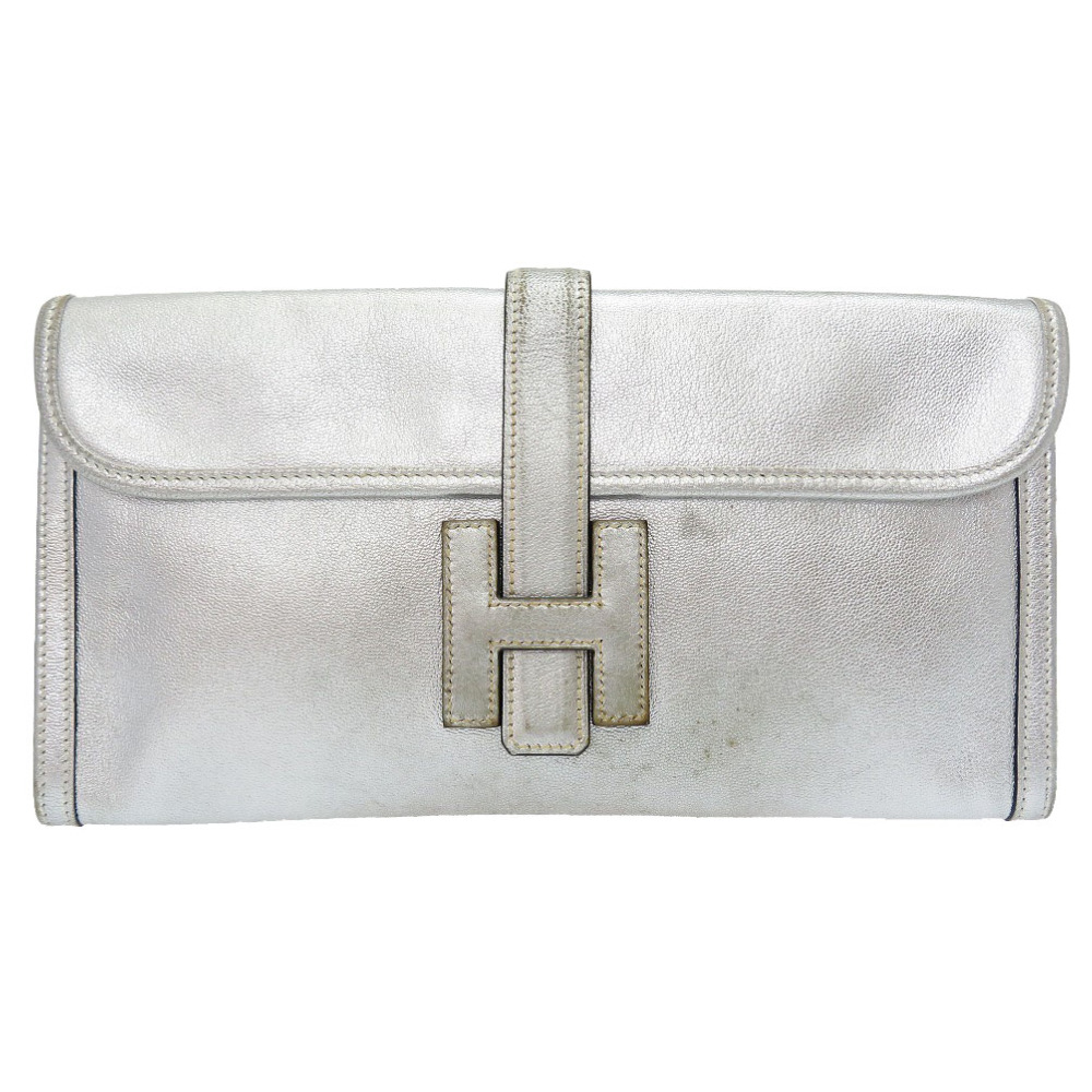 AUTHENTIC HERMES Athens Olympics Limited Jige Clutch bag Silver Chevre 0019