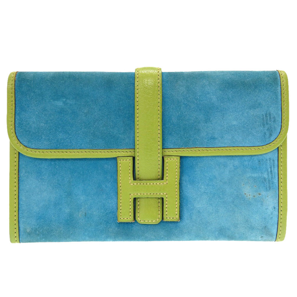 AUTHENTIC HERMES Jige mini Clutch bag Anise Green Turquoise Doblis 0057