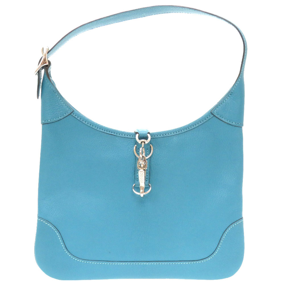 AUTHENTIC HERMES Trim 24 Shoulder Bag Turquoise Chevre 0047