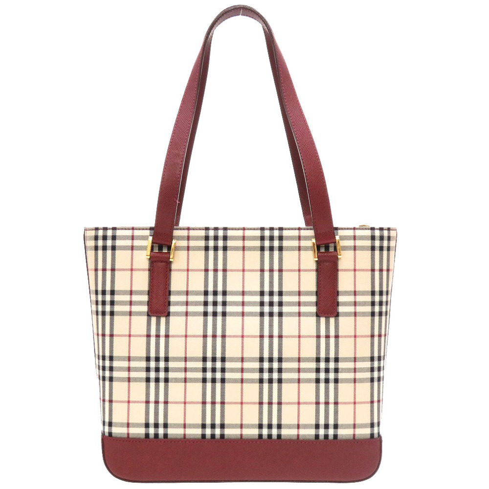 【関税・送料込み】Burberry Bag AUTHENTIC BURBERRY check Hand Bag Beige Bordeaux Canvas 0092