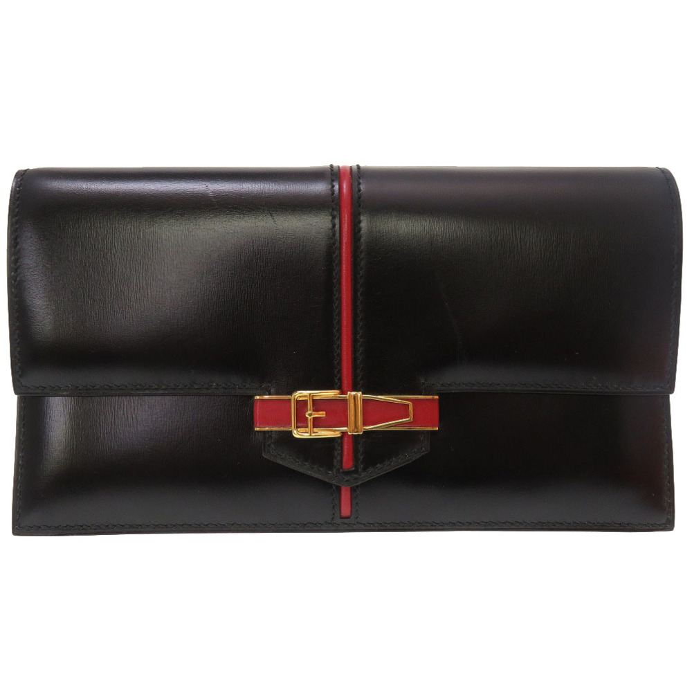 AUTHENTIC HERMES Etribert Clutch bag Black Box calf 0023