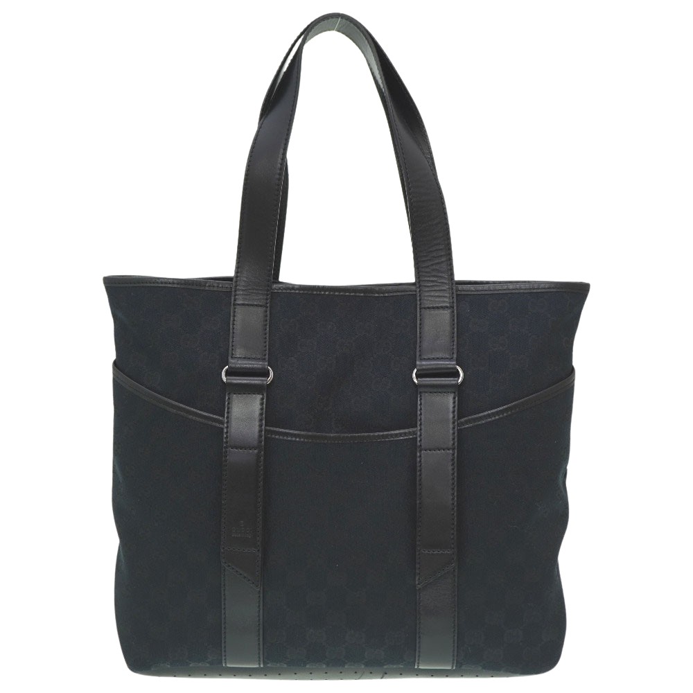 GUCCI ブラック キャンバス バッグ AUTHENTIC GUCCI 145971 Tote Bag Black GG Canvas/Leather 0018