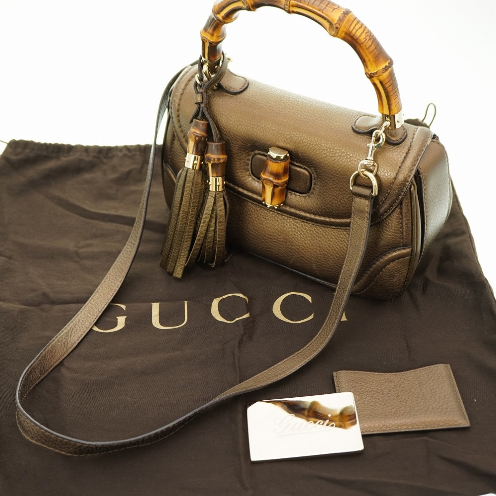 AUTHENTIC GUCCI 254884 New Bamboo Shoulder Hand Bag Gold