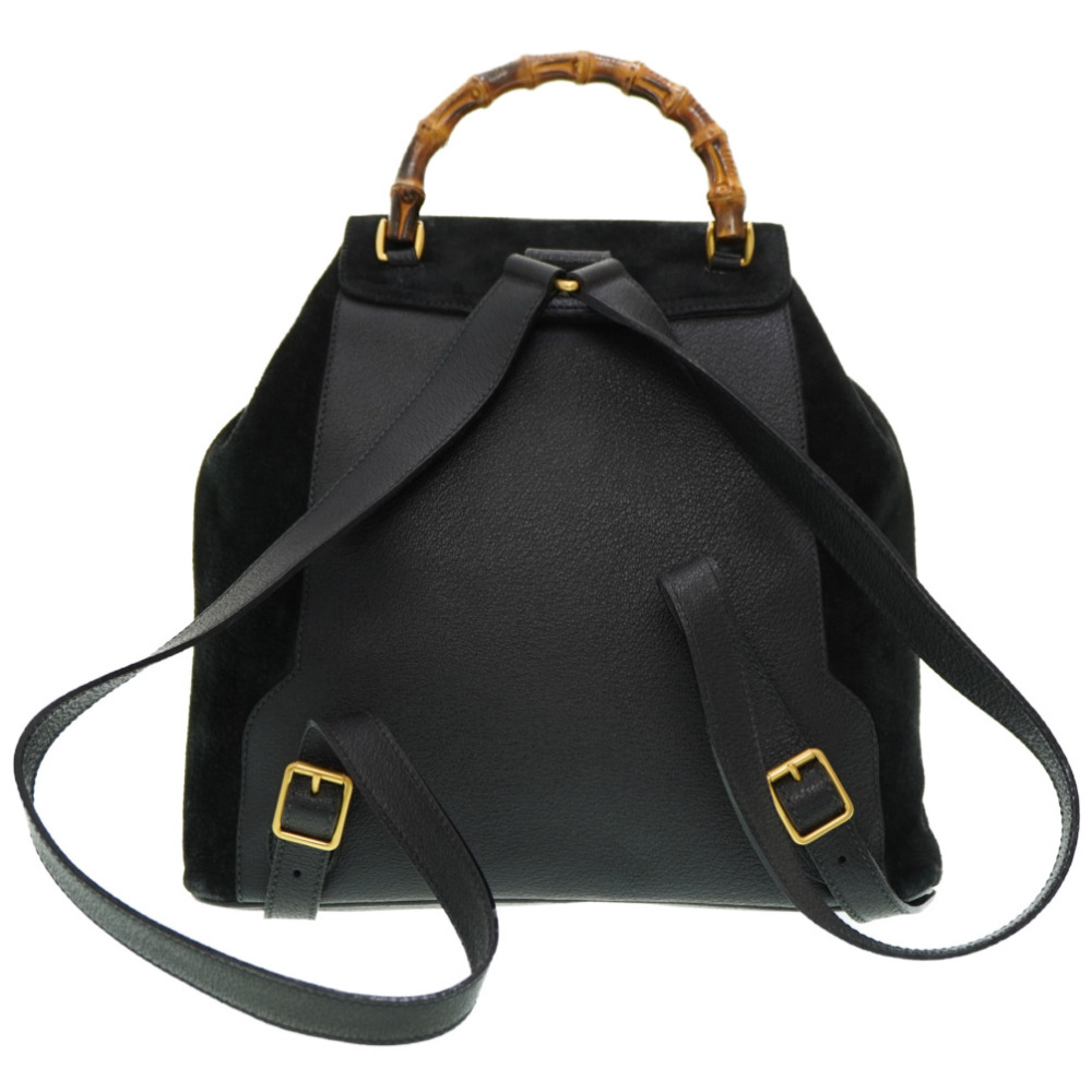 Gucci Bamboo Backpack Daypack Suede Black 0182 Suede Vintage GUCCI Bamboo Crocodile Embossed Leather Suede Backpack Black  main image 3