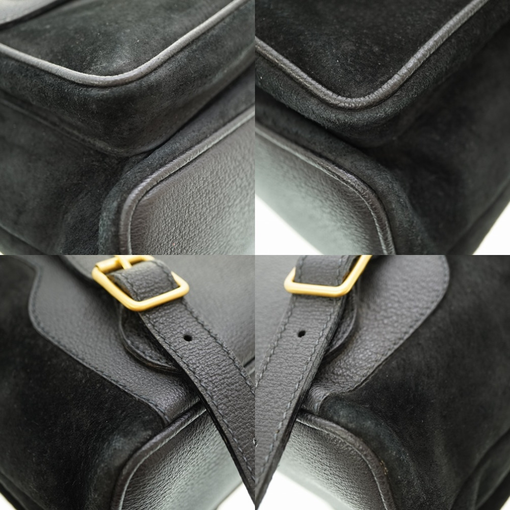 Gucci Bamboo Backpack Daypack Suede Black 0182 Suede Vintage Gucci Bamboo Backpack Large Suede Leather – l main image 3