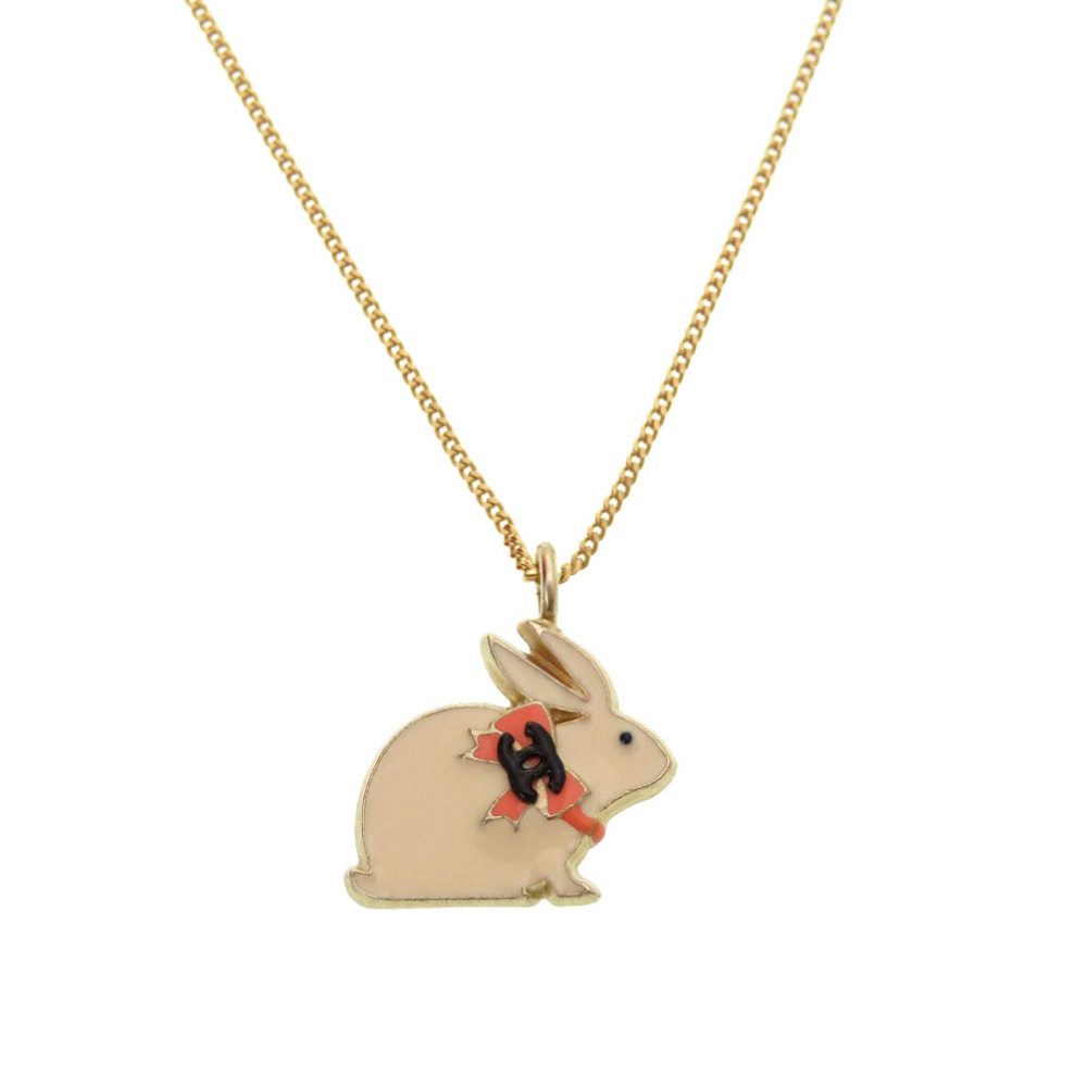 【VINTAGE HOLLYWOOD】Pixel Rabbit Pearl Necklace★送料無料 Pearl Rabbit Necklace-gold Rabbit With Pearl-18k Gold 3D