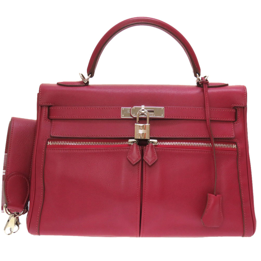 AUTHENTIC HERMES Kelly Laki 32 Hand Bag Ruby Veau Swift 0218