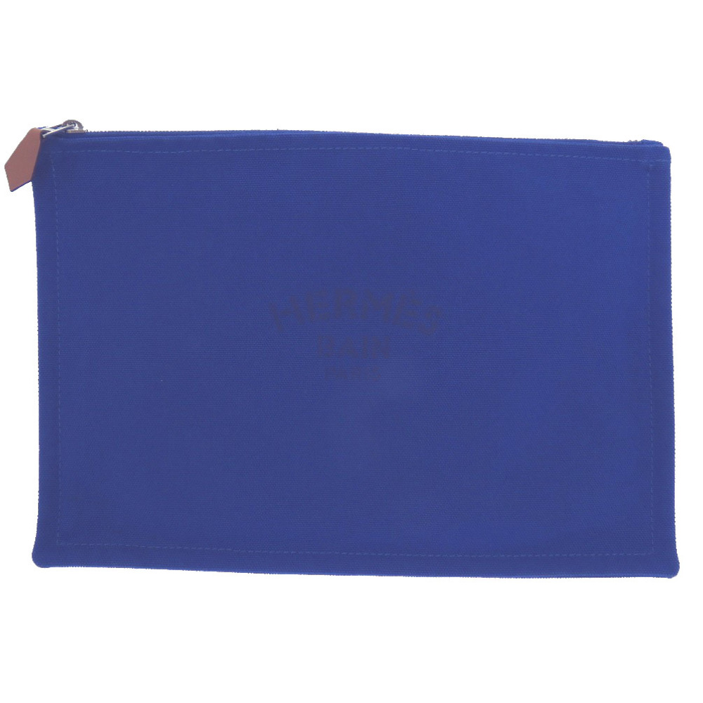 AUTHENTIC HERMES Flat Pouch MMPouch blue Cotton Canvas