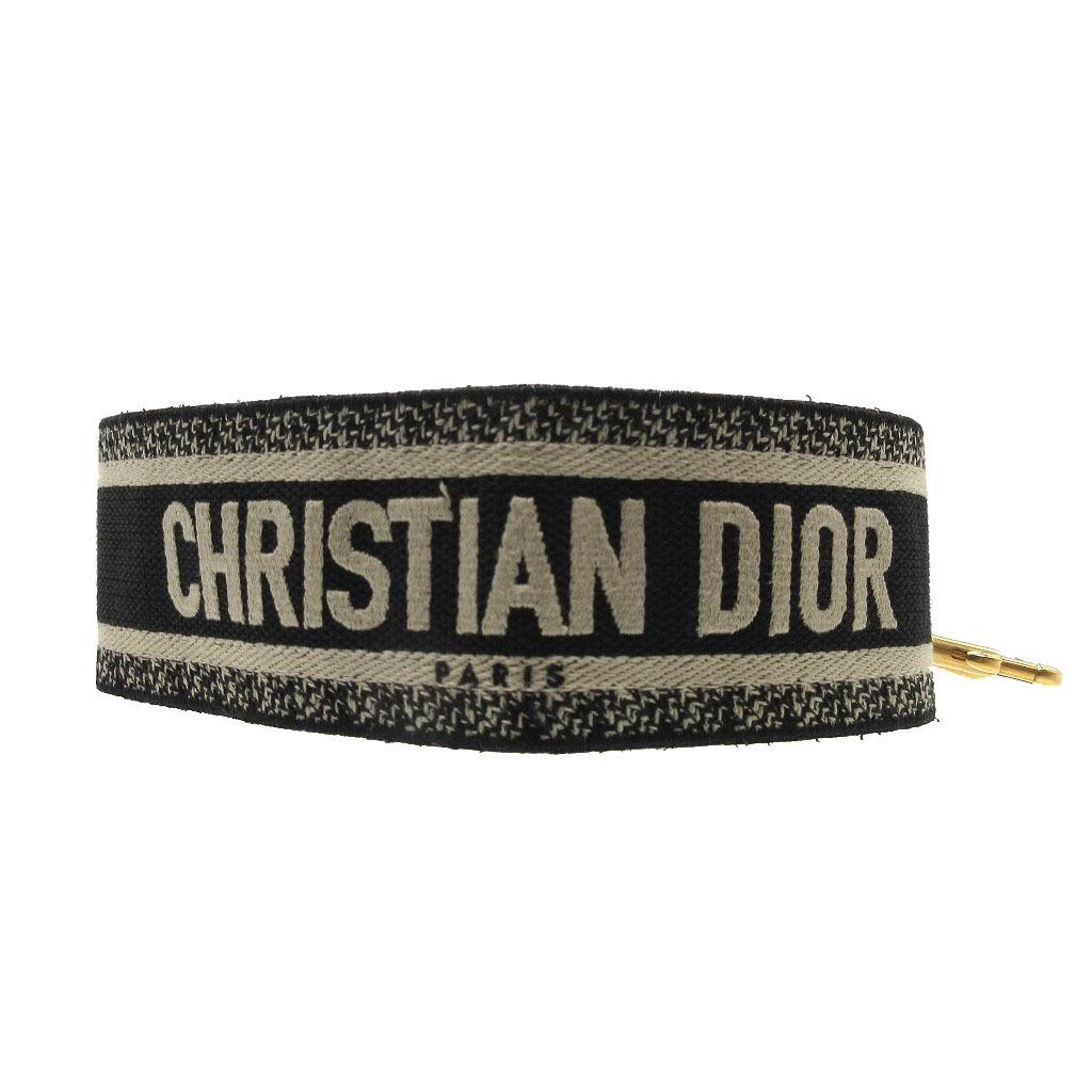 AUTHENTIC Christian Dior logo Shoulder strap Black Canvas