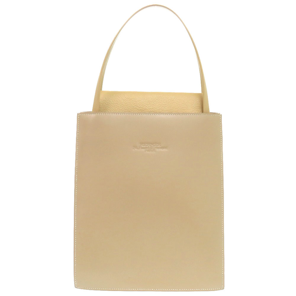 AUTHENTIC HERMES Lucy MM Tote Bag Beige Box calf Chevre 1430