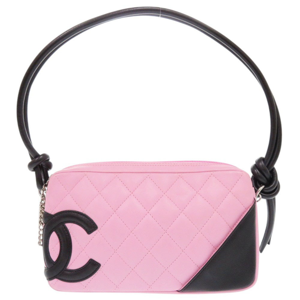 AUTHENTIC CHANEL One Shoulder Bag Cambon Line CC Mark pink/Black Leather