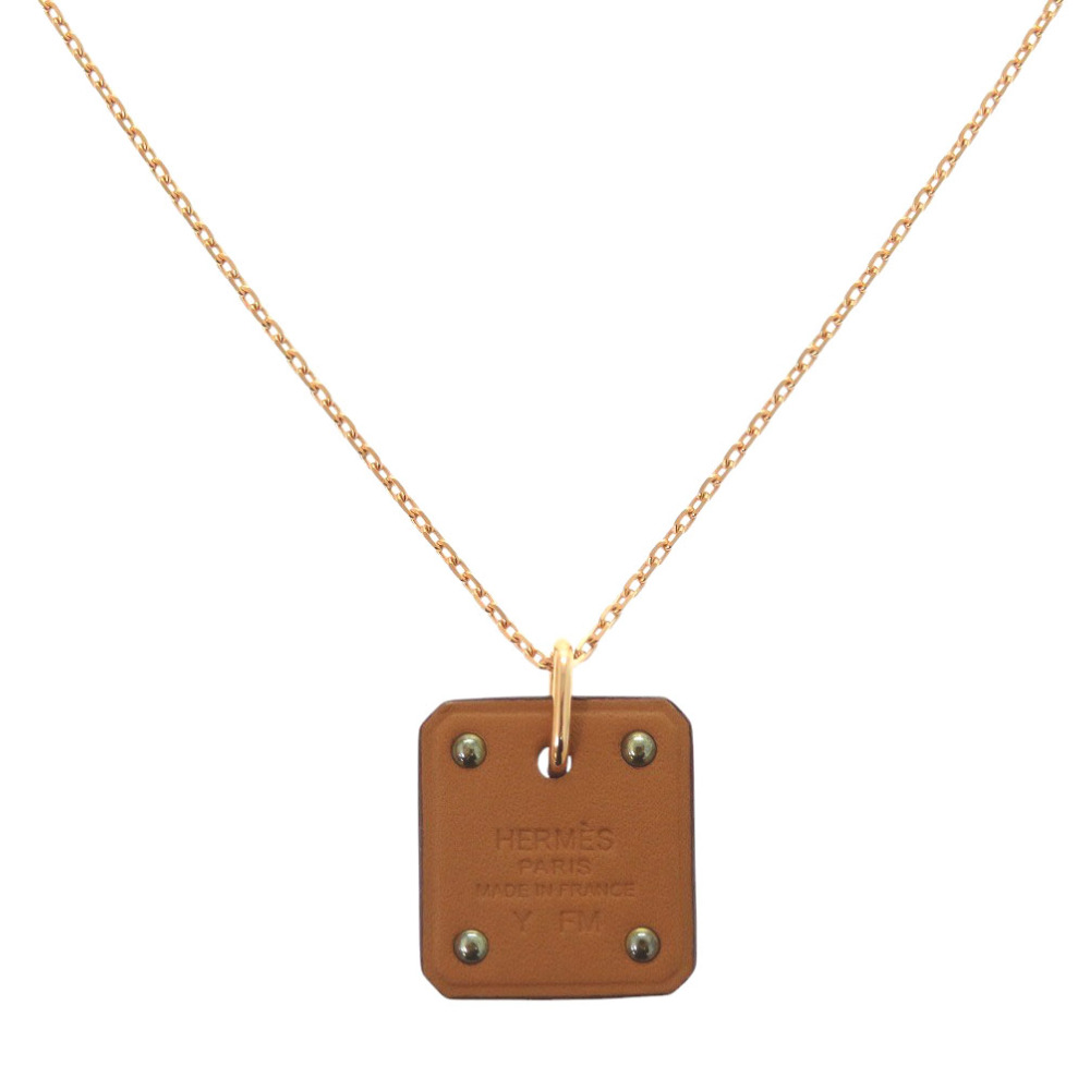 Hermes Caduceus Leather Necklace,greek Symbol of Medicine  Hermes Asdecourt Leather Metal Brown Engraved Y Necklace Brown 1806 main image 1
