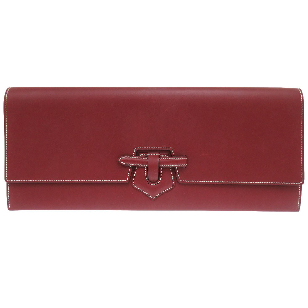 AUTHENTIC HERMES Clutch bag Rouge H Veau Charmony 0473